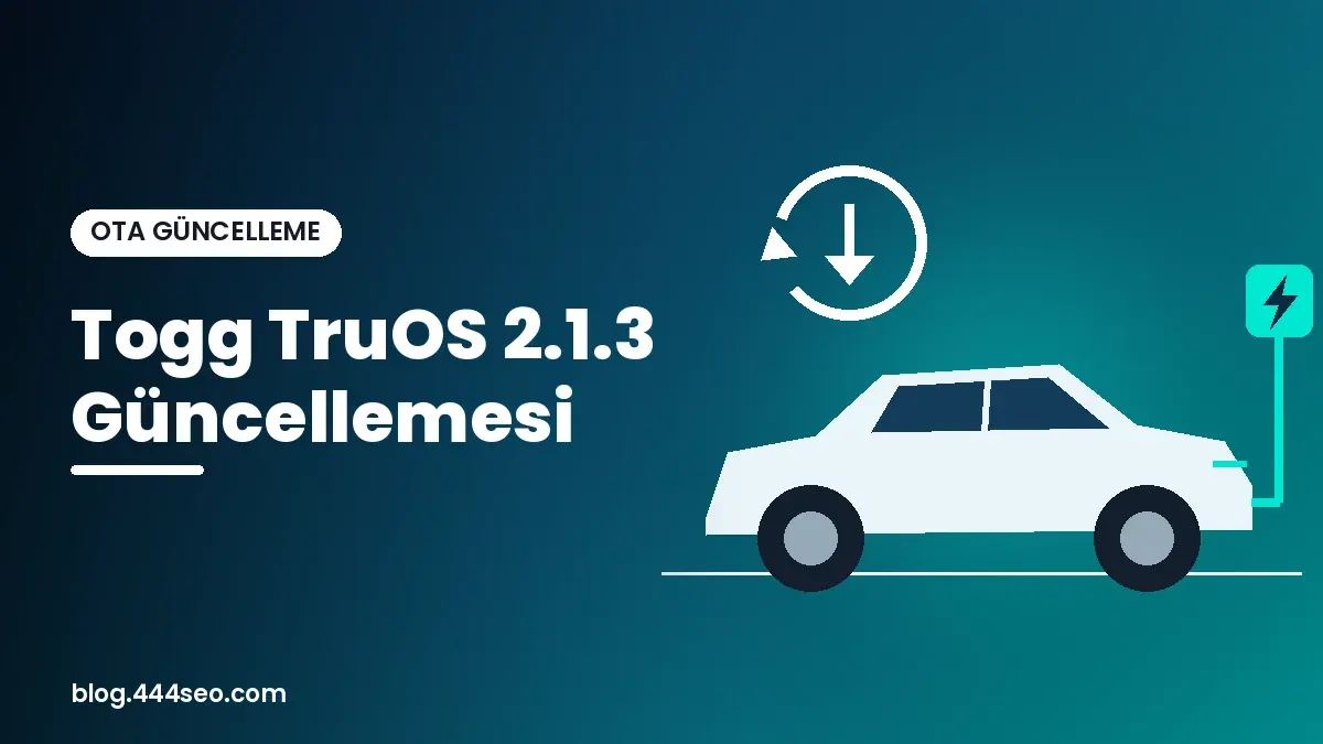 Gece mavisi arka planda şarj kablosuna bağlı elektrikli otomobil silüeti ve yazılım güncellemesi simgesi